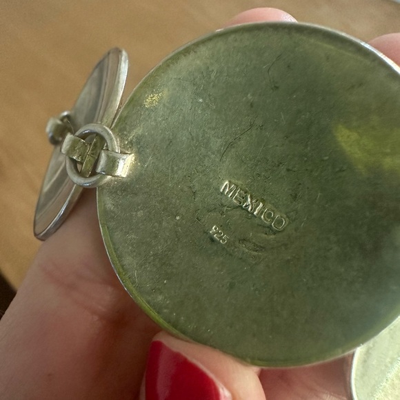 Sterling Silver and Turquoise Coin Bracelet: Made in Mexico - Picture 5 of 6